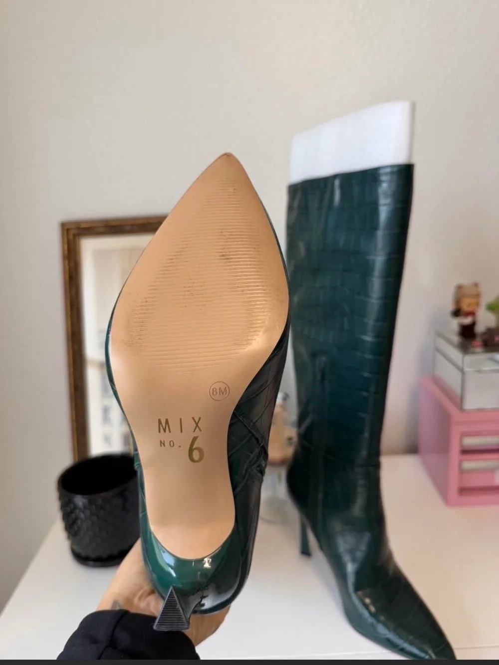 Mix No. 6 Dark Green Croc-Embossed Over-the-Knee Boots